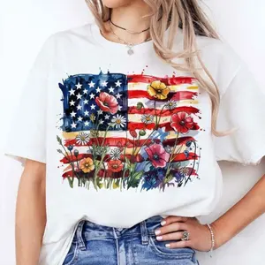 Women’s Patriotic 4th of July Shirt – Floral USA Flag Sweatshirt Featuring Poppy and Daisy