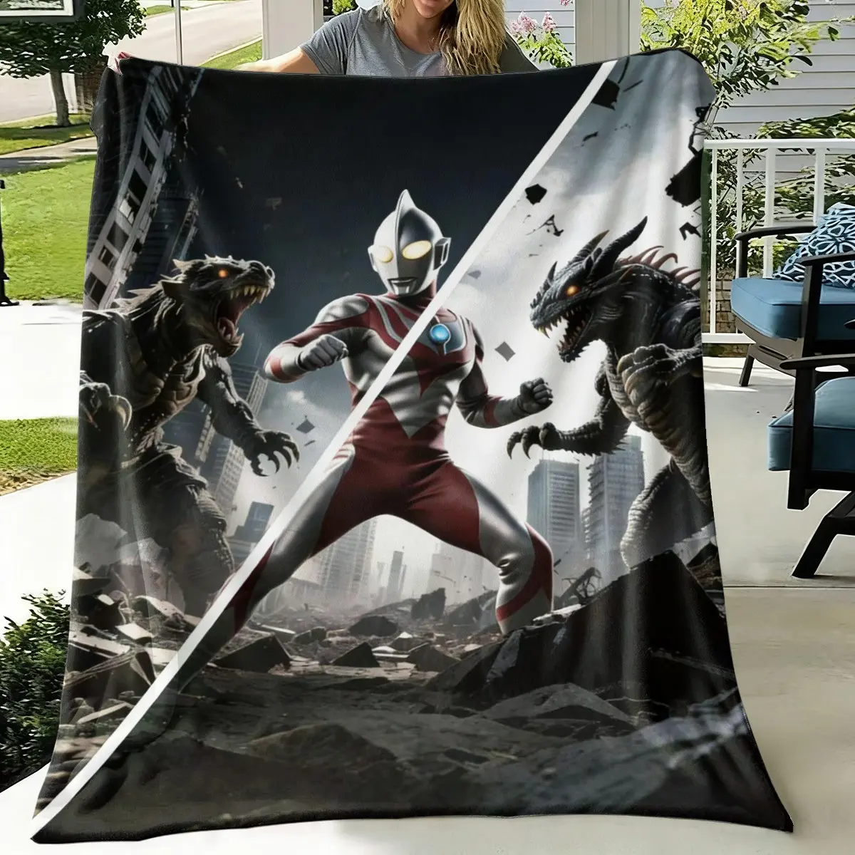 Festival Birthday Gift Blanket, Ultraman Pattern Digital Print, Lightweight Comfortable Flannel Fabric, Home Nap Sofa Decor Office Shawl