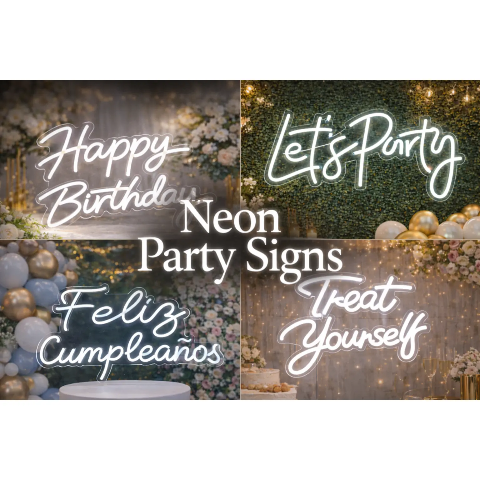 LED Neon Party Signs – Happy Birthday, Let’s Party & More