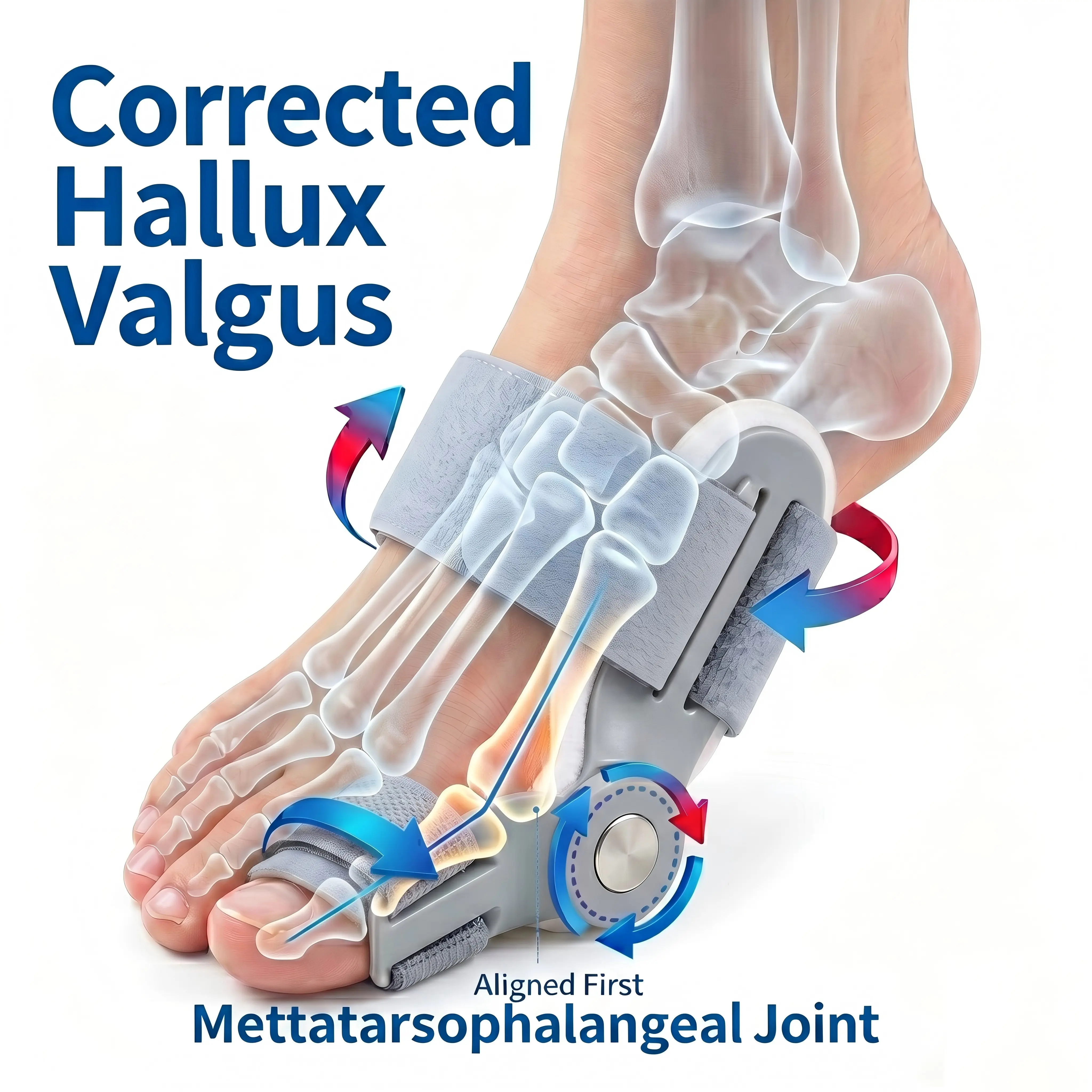 Adjustable Bunion Corrector Splint with Auto-Angle Adjustment - Hallux Valgus Big Toe Straightener for 24/7 Day & Night Pain Relief, Orthopedic Toe Corrector Fits in Shoes