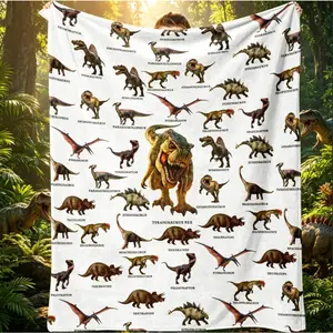 Dinosaur Print Flannel Blanket Cozy Soft Warm Napping Throw, Lightweight All-Season Bed Sofa Travel Blanket, Cute Kids Adult Gift for Christmas Halloween Birthday Home Decor Global Picks adult children's blankets