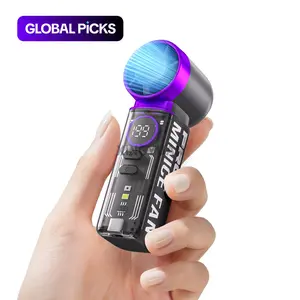 Mini Turbo Handheld Fan 3000mAh Type-C Rechargeable Personal Pocket Fan 5 Wind Speeds LED Flashlight Small Cooling Fan for Travel Outdoor Vacation Concerts Camping Beach