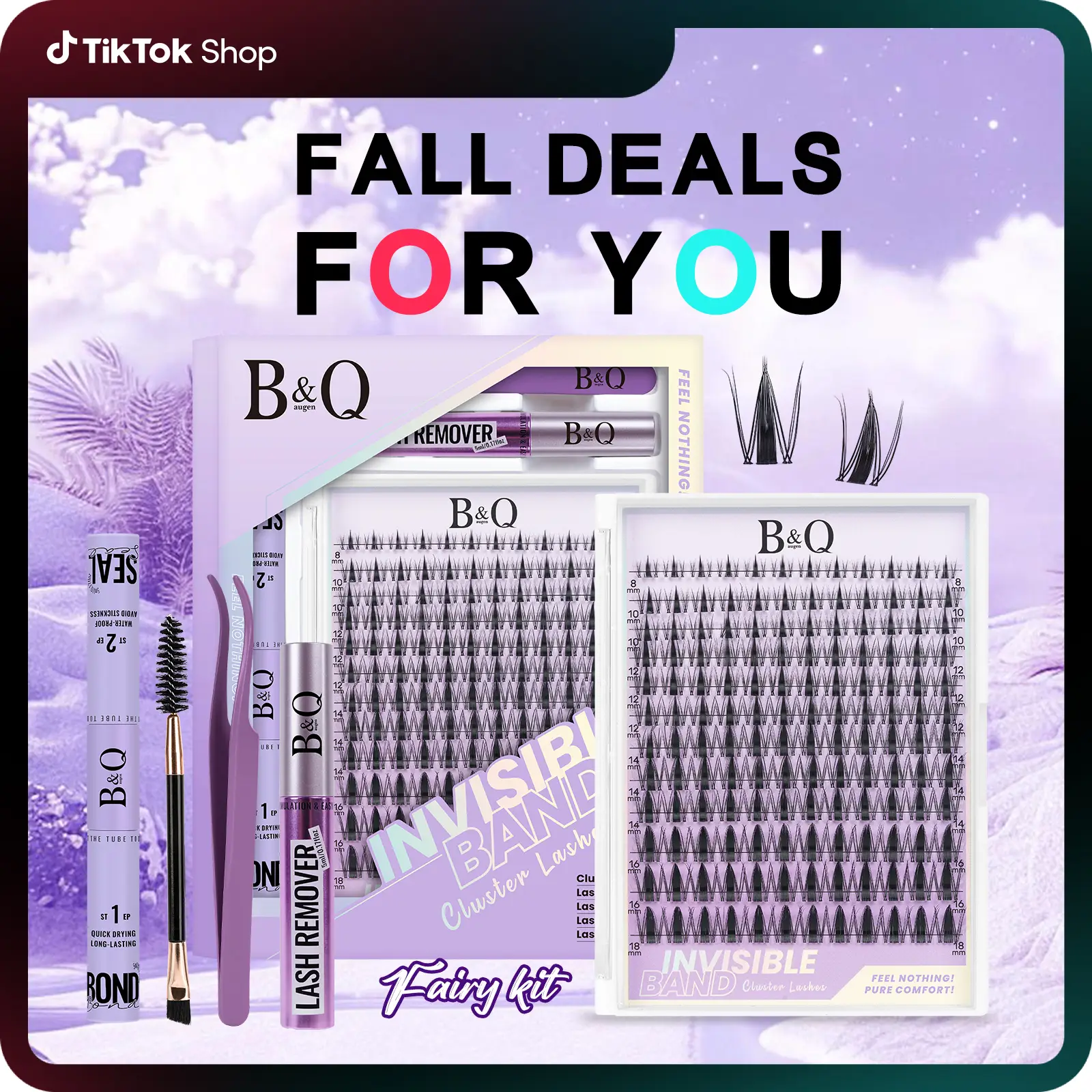 B&Qaugen Fairy Manga Lash Kit l Invisible Band with 144pcs Individual Lashes, C Curl for DIY Lash Extension, Waterproof Long Lasting #TikTokShopBackto