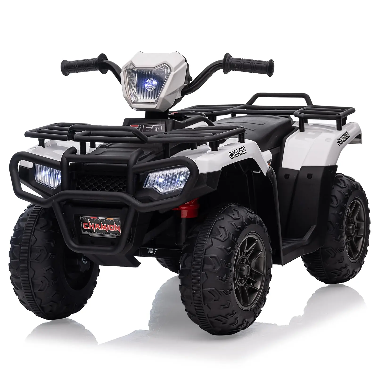 Gaomon White 4-Wheel Kids Ride-On ATV, 12V Battery-Operated Car for 37+ Months Toddlers, Dual Speed Adjustment (1.5-2.2mph), 1-Button Start, LED Lights, Music Functionality, USB Port, Four Wheel Design
