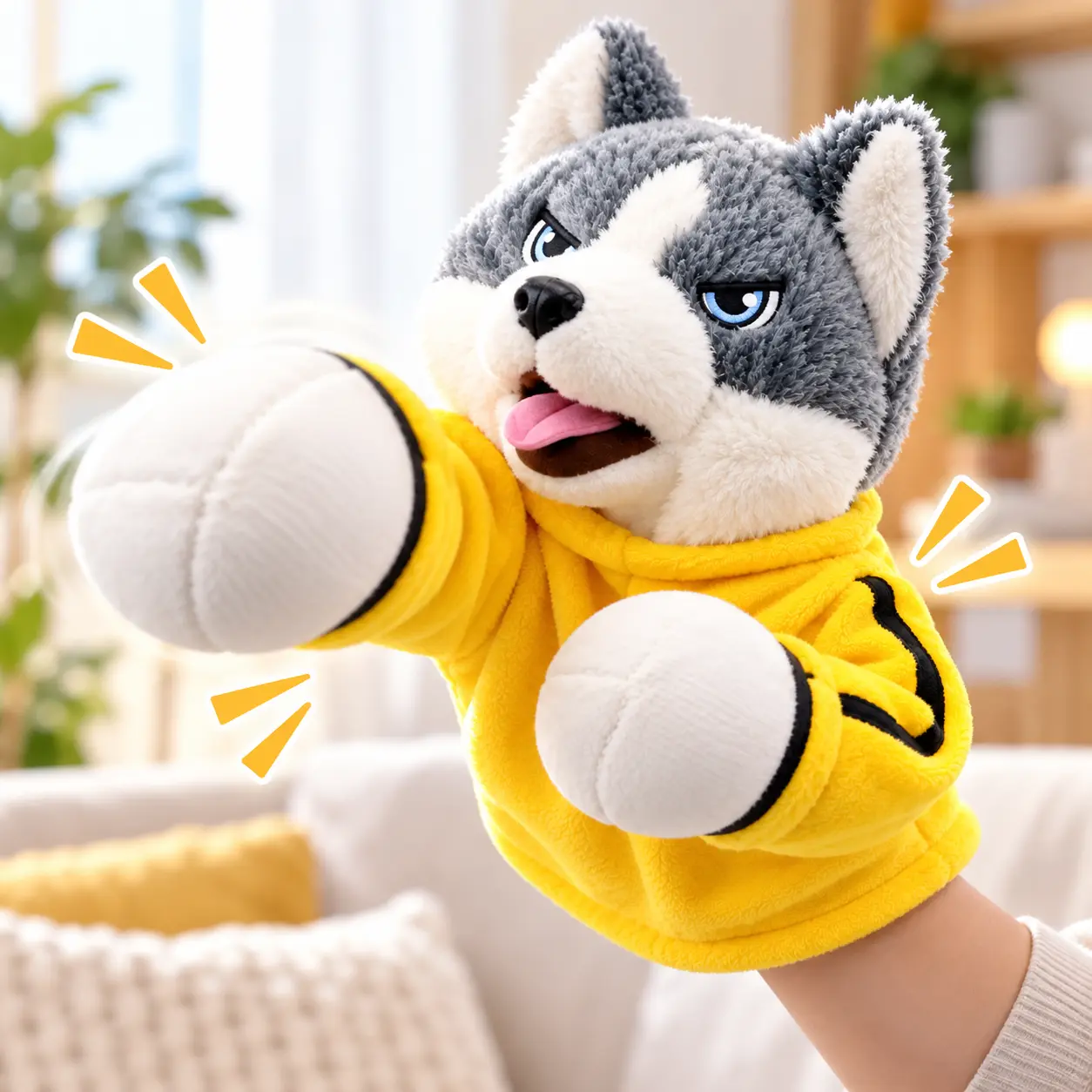 Interactive Boxing Dog Puppet Toy, Funny Punching Husky Hand Puppet with Retractable Gloves & Sound Effects, Trigger Control Plush Dog Toy for Kids Family Games Party Gifts birthday squishy fidget sensory toy office desk decompression toy stick