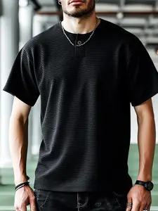 Men's Solid Plain Round Neck Tee, Regular Fit Casual Short Sleeve Crew Neck T-Shirt for Summer, Fashion Men's Top for Daily Wear, Tropical, Casual Basic Fashion