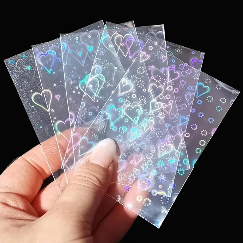 Heart Pattern Photocard Sleeve, 50pcs/pack Laser Card Sleeve, Holographic Film for Card Making, DIY Scrapbooking Supplies, Gifts & Wrapping Supplie, Photo Card Sleeves