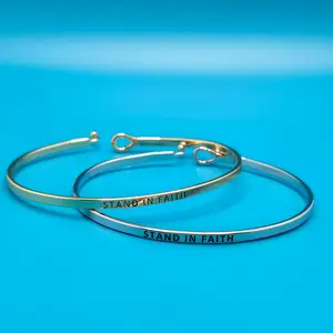 STAND IN FAITH Inspirational Message Bracelet Positive Message Engraved Thin Bangle - Jewelry