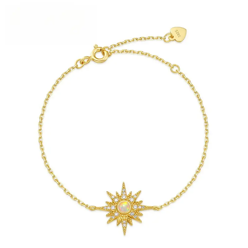 Female Elegant Vintage Starry Motif S925 Silver Bangle - Micro Gold Plating, Opal Inset Natural Bright Stones, December Birthstone, Bracelet Stacking, Bling Arm Candy, Direct from Manufacturer