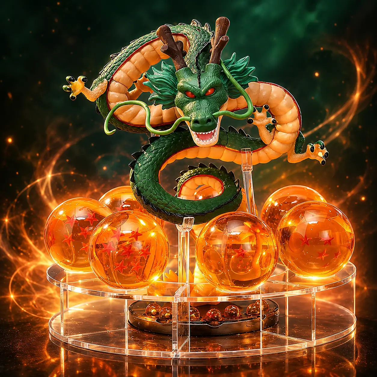 DBZ Handmade Fantasy Dragon Statue with 7 Acrylic Orbs,  Resin & PVC Collectible Figure, Detailed Desktop Shelf Decor, Gift for Collectors, Birthdays & Holidays