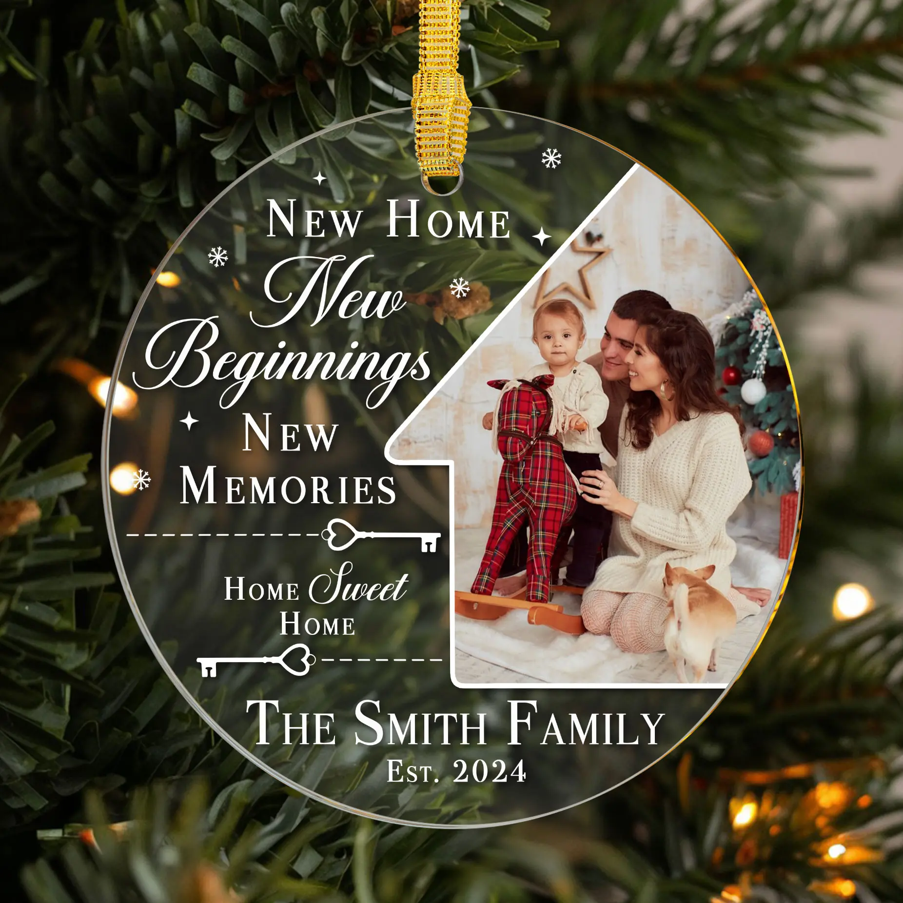 Personalized New Home Christmas Ornament, Custom Family Photo and Name for First Christmas in New House, Celebrate New Beginnings and Sweet Memories, Ideal Gift for New Homeowners