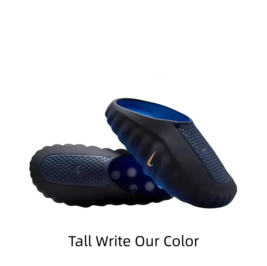 Sleek Black Slip-On Slide Sports Collectibles Accessory - Vibrant Blue Inner Lining, Golden Logo Accents, Premium Layered Look, Rugged Wavy Outer Shell, Perforated Breathable Footbed, Ideal for Casual Daily Wear, Post-Workout Relaxation