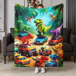 Dinosaur Party Flannel Blanket, Soft Cute Pattern, Warm and Comfortable, Home Decor, Sofa Bed Throw, Perfect Gift for Friends and Family