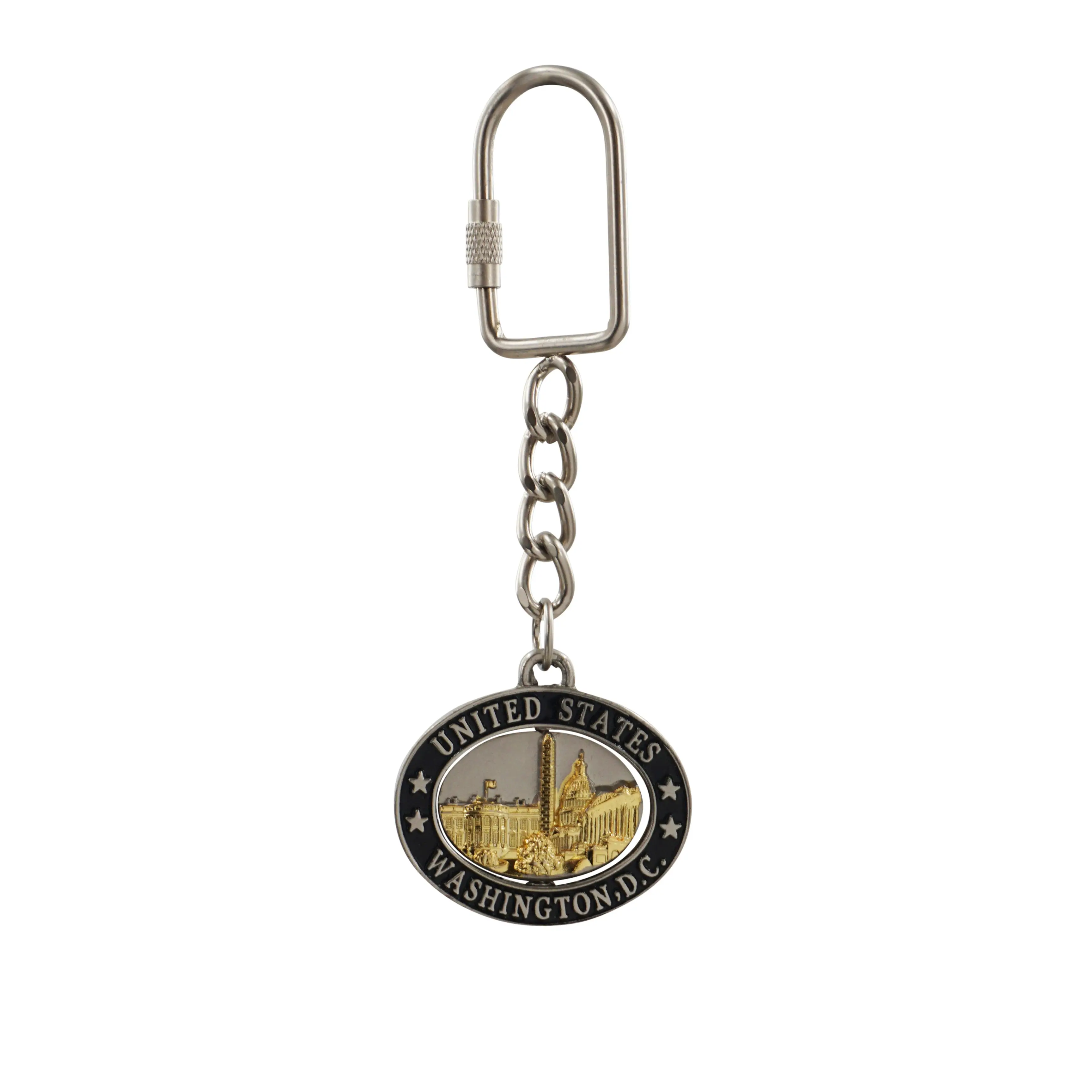 Elegant Metal Keychain with Washington D.C. Skyline Engraved Panorama, Collector's Edition Souvenir with Split Ring, Commemorative, Collectibles, Elegant Keychains, Engraved Details, Architecture, Metallic, Washington Monument, Compact, Durable