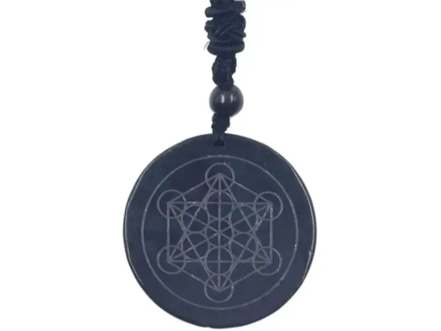 Emf Protection Shungite Stone Metatron Cube Energy Necklace,EMF Metatron Cube Necklace for Men Women,Black