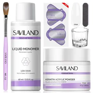 Acrylic Nail Kit for Beginners: 30g Clear Acrylic Powder and Liquid Set with #12 Nail Brush, Forms & Manicure Tools for Extensions DIY 3D Nail Art Sculpting Home Salon Use