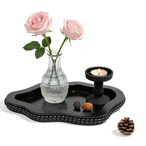 Small Wooden Decorative Tray with Bead, Cloud Candle Tray Perfume Tray Coffee Table Decor Vintage Cloud Storage Ottoman for Coffee Table, Dining Room and Living Room Brown multifunctional stand
