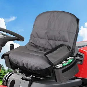 600D Heavy Duty Riding Lawn Mower Seat Cover Universal Tractor Protector for John Deere Toro Craftsman Husqvarna, Waterproof Padded Cushion with Tool Pockets & Cup Holder