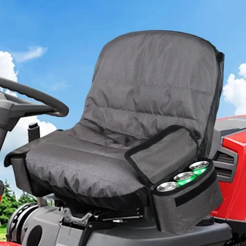 600D Heavy Duty Riding Lawn Mower Seat Cover Universal Tractor Protector for John Deere Toro Craftsman Husqvarna, Waterproof Padded Cushion with Tool Pockets & Cup Holder