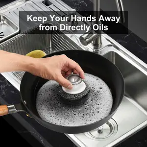 2Pcs Stainless Steel Scrubber with Handle, Steel Wool Scrubber Tool for Cleaning Dishes, Scrubbing Scouring Brush Pad for Kitchen Pots, Pans, Sink Sponges