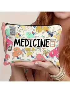 Vibrant "Medicine" Canvas Pill Pouch with Zipper - Reusable Travel Cosmetics And Medicine Pouch, Ideal Gift for Men, Women Birthday, Christmas | Hand Wash Or Dry Clean | Medical Storage | Multicolor Pattern Bag | Zipper Closure, Medicine Box