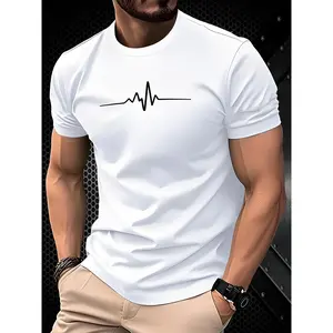Men's 3D Printed Short Sleeve T-Shirt - Heartbeat Graphic Design, Crew Neck, Lightweight Polyester, Machine Washable, All-Season Comfort Fit for Adults grandma's  favorite  shirt trendy t-shirt