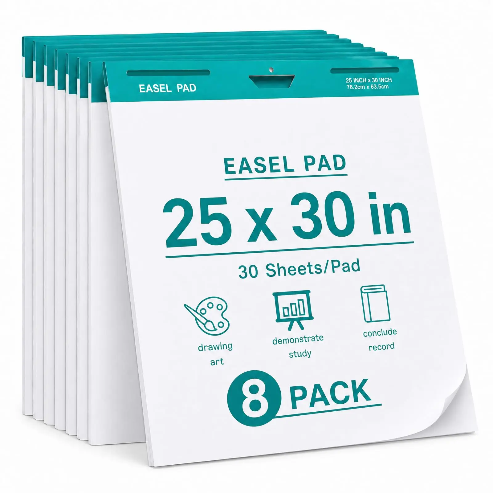 25 x 30 Inch Sticky Easel Pad, 30 Sheets Adhesive Chart Paper, 8 Pads  Large Easel Paper Pad with Self Adhesive Backing, Premium White Chart, Ideal for Meetings, Presentations and Projects