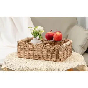 hollow wicker basket, pine needle basket, Handcrafted Woven Wicker Storage Basket with Lid for Home Office Organization