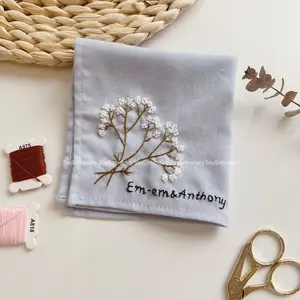 Snow White Dandelion Hand-Embroidery Linen Handkerchief Custom Wild Flowers Handkerchief Women Embroidery Handkerchiefs