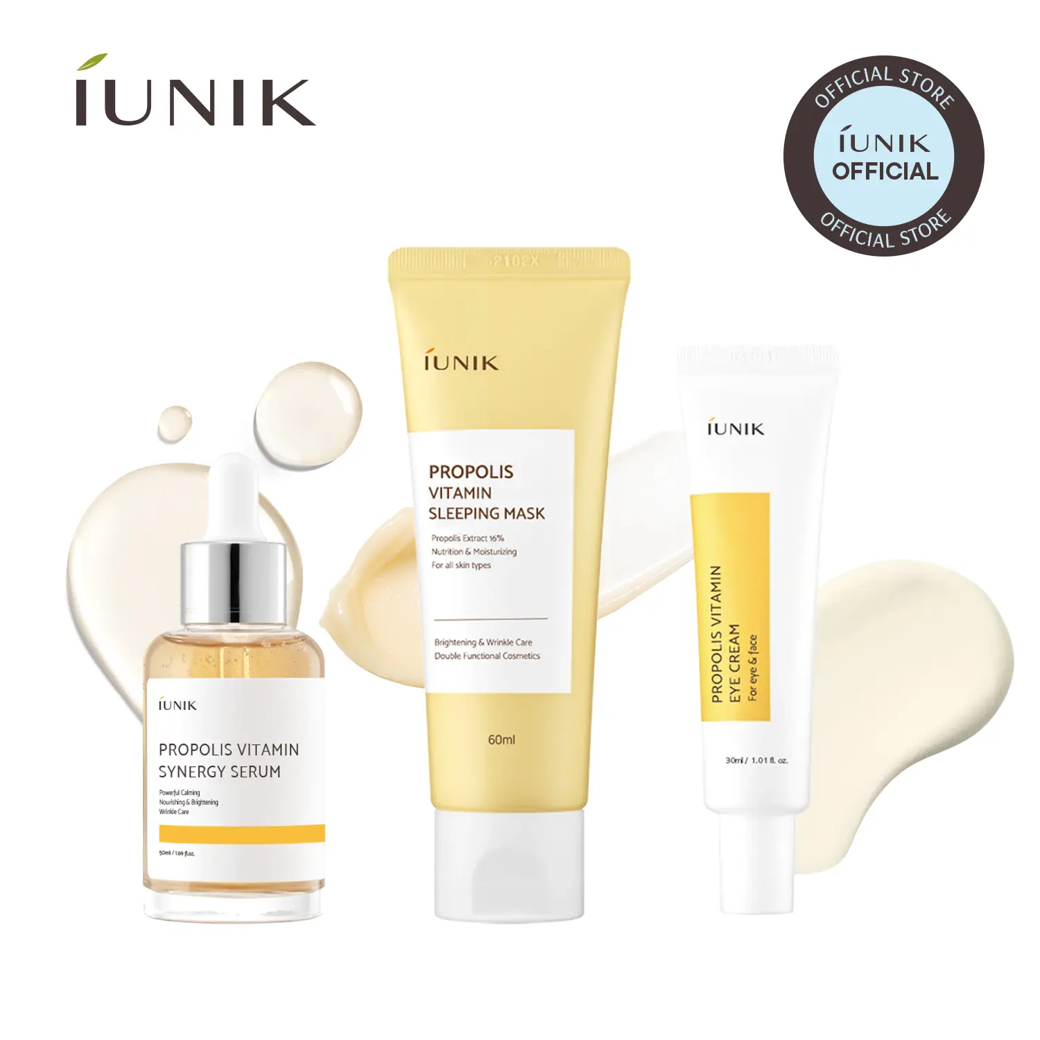 [IUNIK Official] Propolis Vitamin Glow Trio | Eye Cream + Sleeping Mask + Synergy Serum | Radiance Care