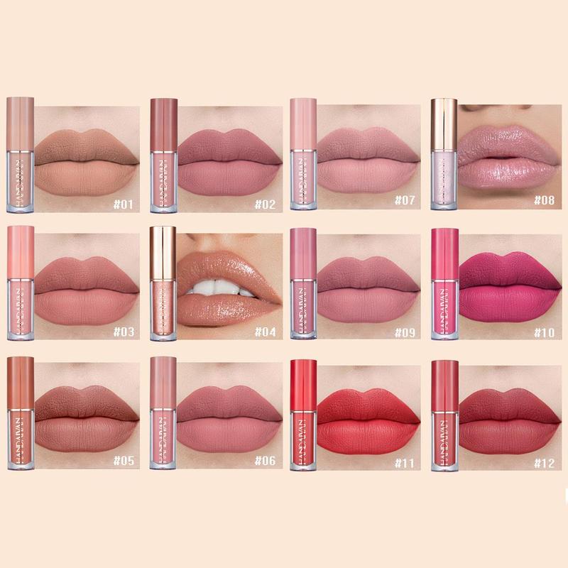 HANDAIYAN Velvet Matte Liquid Lipstick Set - 12Pcs Waterproof Long Lasting Quick-Drying Non-Stick Cup Nude Lip Stain Kit for Women Gloss Lipgloss