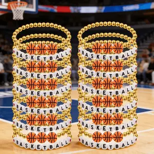 24Pcs Basketball Themed Stretch Bracelet Set Unisex For Women & Men, Ideal Party Favors & Gifts For Sports Fans & Players