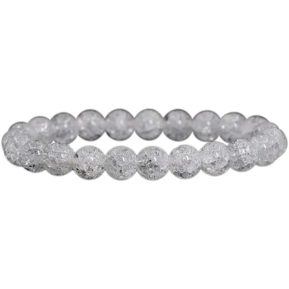 Natural Crackle Clear Quartz Handmade Gemstone 8mm Round Beads Elastic Bracelet 7" Unisex