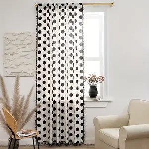1pc Vintage French Polka Dot Curtain, Classic Color Combination, Large Pattern, Fringe Trim, Suitable for Living Room Balcony Bedroom