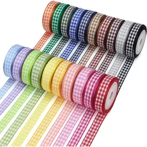 Colorful Gingham Ribbon Set, 3/8 Inch ,Total 100 Yards, for Gift Wrapping Craft,Birthday Decorations,Shower Decorations