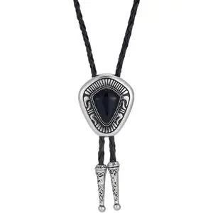 L-NKL002 Turquoise Bolo Tie for Men, Leather Braided Necktie Western Cowboy Bola Tie Costume Accessories for Men Women