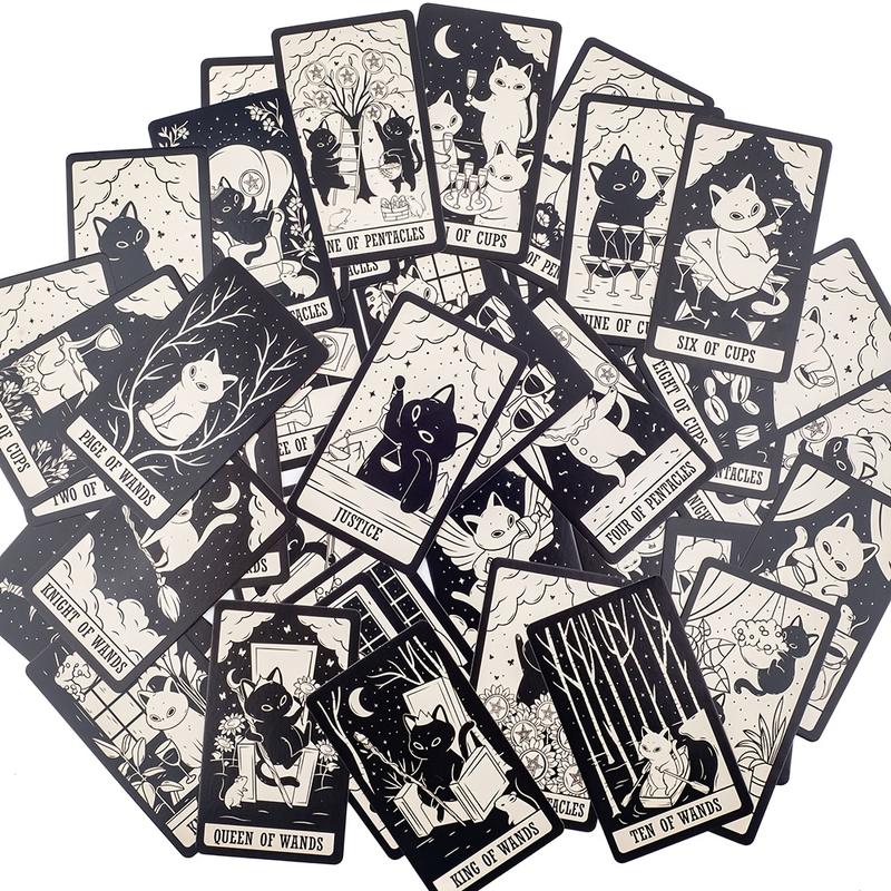 78-Card Playful Kitten Tarot Deck with Guidebook - Premium Paper Cat-Themed Tarot Cards for Divination, Collectible Games & Art Enthusiasts, Whimsical Feline Illustrations, Divination Tools, Spiritual Guidance, Cute Animal Theme, Sturdy Cardstock
