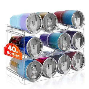 Large Compartment Water Bottle Organizer,4 Tier Stackable Water Bottle Rack for Cabinet,Tumbler Storage Organizer for Kitchen,Fridge,Cabinet Organization and Storage,Clear Water Bottle Storage Rack