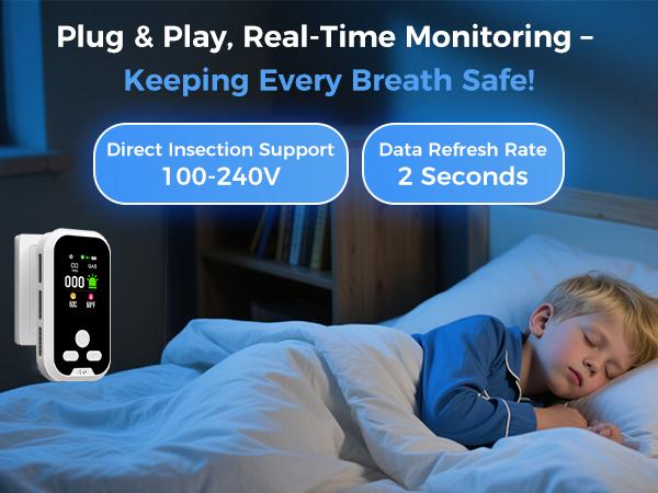 KUACC 6-in-1 Portable Detector, Home Items with Natural Gas, Temperature & Humidity Sensors, Plug-and-Play Design, High-Definition Display, Accurate Alerts, Ideal for Kitchen, Household Use