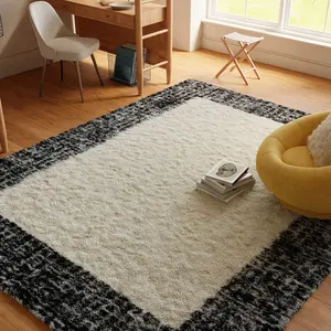 Nourison Pacific Shag Area Rug, Indoor Use, Modern Design, Abstract Border, Thick Pile, Polyester Fiber, Cozy Indoor Decor Piece