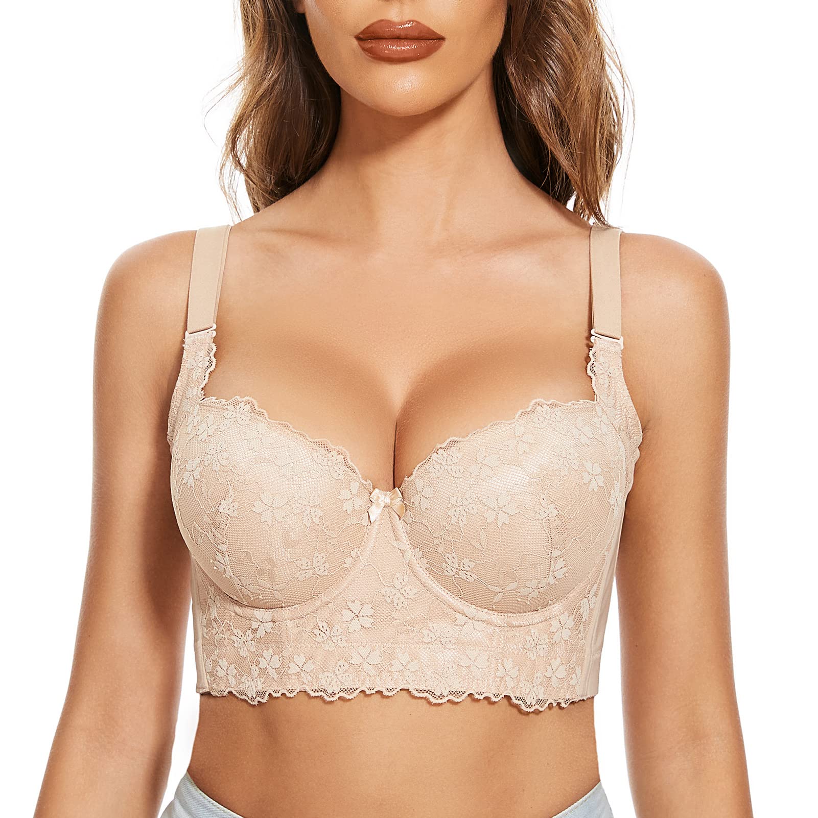 FallSweet Lace Push Up Bras for Women Corset Top Bustier Padded Underwire Bras