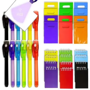 4E's Novelty 12 Fun Pens for Kids – Magic UV Light Pens, Notebooks & Goodie Bags for Spy Fun