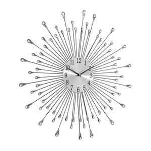 23"x23" Metal Starburst Wall Clock with Crystal Embellishment Silver - Olivia & May: Silent, Modern Decor tgt