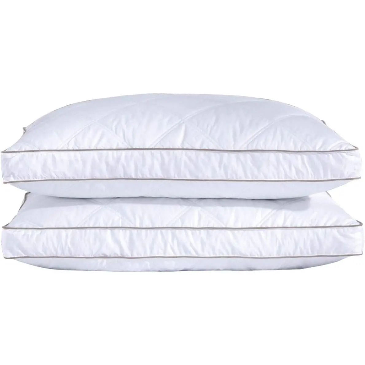 20x36 in Hotel Quality Gusseted Goose Feather and Down Pillows (Set of 2) - Cotton Double Fabric, Cored Brown Piping, Lattice Quilted Finish, Superb Stitching, Machine Washable Durable Bedding for Beds