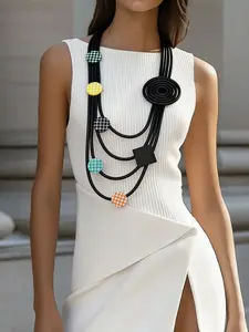 Women's Geometric Round Pendant Necklace, Casual Fashion Jewelry for Daily Wear & Commuting, Stylish Accessory for Dating