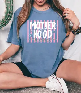 MOTHER HOOD’ T-Shirt, Funny Quote Tee, Mother's Day Gift for Mom, Comfortable Cotton Shirt, Casual Wear, Striped Design, Perfect for Everyday Style, Unique and Stylish Gift for Her