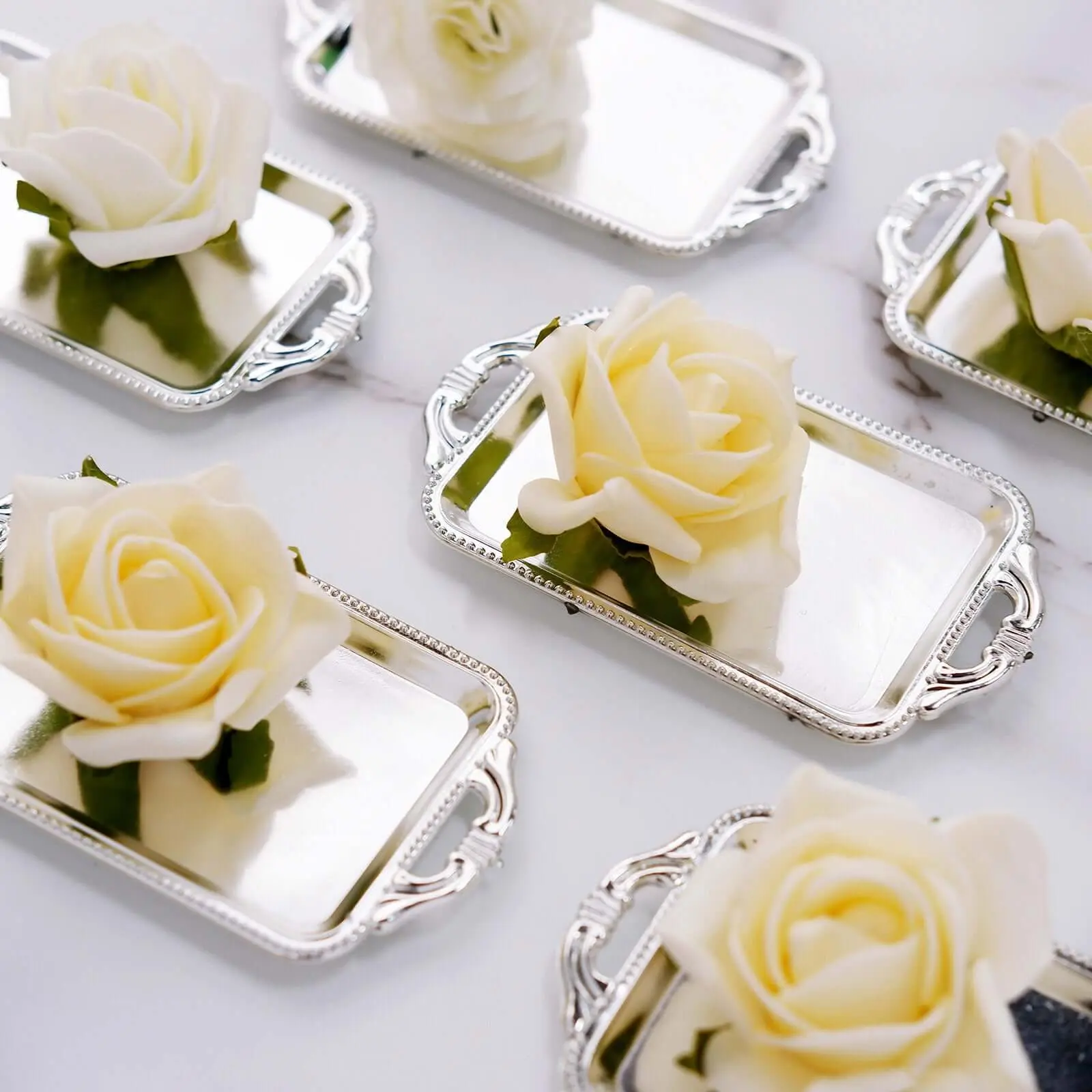 Silver 12-Pack 4" Size Rectangular Mini Party Favor Display Trays - Kitchen Tableware Set, Small Wedding Serving Platters