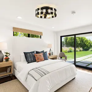 PARROT UNCLE 18 Inch Black Industrial Flush Mount Ceiling Fan with Light APP Remote Control & Adjustable RGB Lighting for Small Spaces