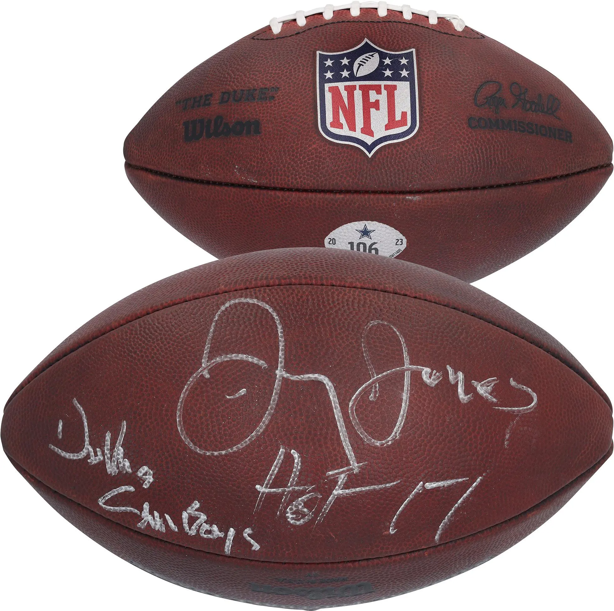 Jerry Jones Dallas Cowboys Autographed Game-Used Football from the 2023-24 NFL Season with Multiple Inscriptions - #106 - Fanatics Authentic Certified