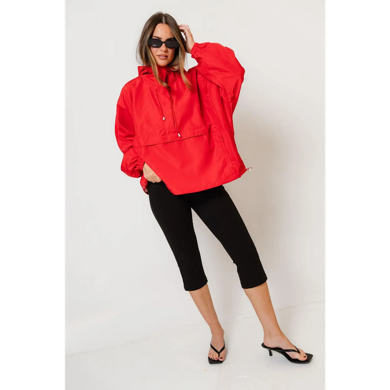 Moxie Oversized Hooded Anorak Pullover Jacket in Red